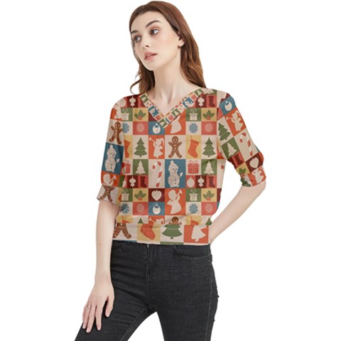 Cute Christmas Seamless Pattern Vector  - Quarter Sleeve Blouse by Ket1n9