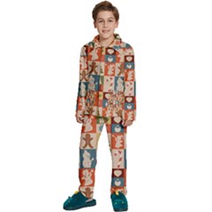 Cute Christmas Seamless Pattern Vector  - Kids  Long Sleeve Velvet Pajamas Set