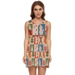 Cute Christmas Seamless Pattern Vector  - Tiered Sleeveless Mini Dress