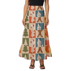 Cute Christmas Seamless Pattern Vector  - Tiered Ruffle Maxi Skirt