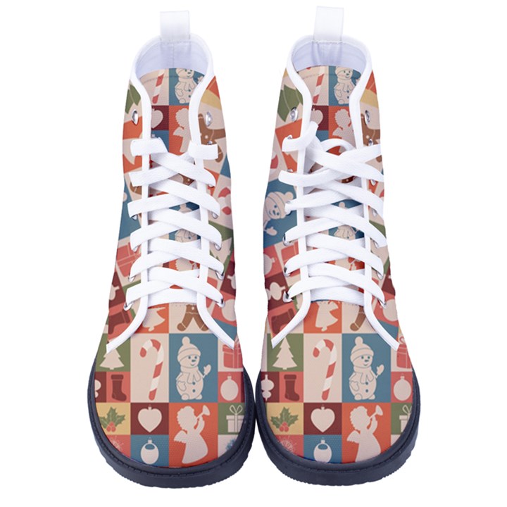 Cute Christmas Seamless Pattern Vector  - Women s High-Top Canvas Sneakers