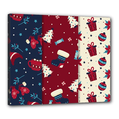 Flat Design Christmas Pattern Collection Art Canvas 24  X 20  (stretched)