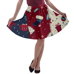 Flat Design Christmas Pattern Collection Art A-line Skater Skirt