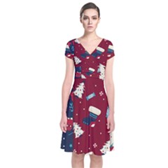 Flat Design Christmas Pattern Collection Art Short Sleeve Front Wrap Dress