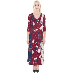 Flat Design Christmas Pattern Collection Art Quarter Sleeve Wrap Maxi Dress