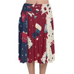 Flat Design Christmas Pattern Collection Art Velvet Flared Midi Skirt