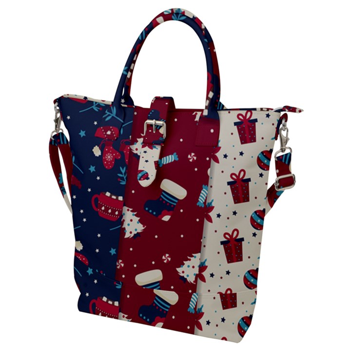 Flat Design Christmas Pattern Collection Art Buckle Top Tote Bag