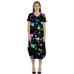 Christmas Star Gloss Lights Light T-shirt Midi Dress With Pockets by Ket1n9