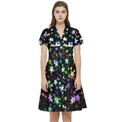 Christmas Star Gloss Lights Light Short Sleeve Waist Detail Dress by Ket1n9