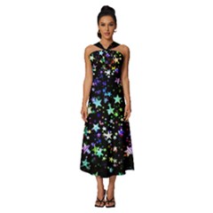 Christmas Star Gloss Lights Light Sleeveless Cross Front Cocktail Midi Chiffon Dress by Ket1n9