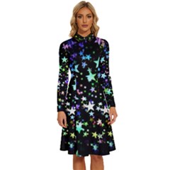 Christmas Star Gloss Lights Light Long Sleeve Shirt Collar A-line Dress by Ket1n9