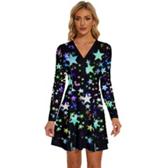 Christmas Star Gloss Lights Light Long Sleeve Deep V Mini Dress  by Ket1n9