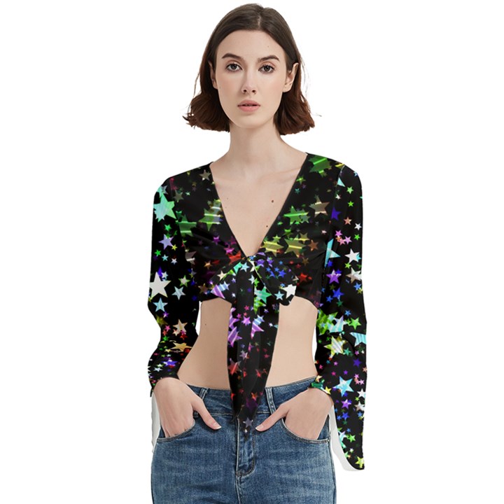 Christmas Star Gloss Lights Light Trumpet Sleeve Cropped Top