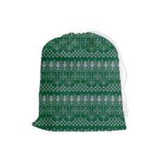 Christmas Knit Digital Drawstring Pouch (large) by Mariart