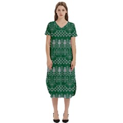 Christmas Knit Digital T-shirt Midi Dress With Pockets by Mariart