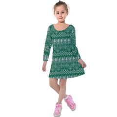 Christmas Knit Digital Kids  Long Sleeve Velvet Dress