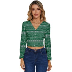 Christmas Knit Digital Long Sleeve V-neck Top by Mariart