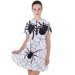 Spider Web Short Sleeve Shoulder Cut Out Dress 