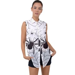 Spider Web Sleeveless Chiffon Button Shirt