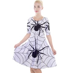 Spider Web Quarter Sleeve A-line Dress With Pockets