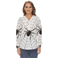 Spider Web Zip Up Long Sleeve Blouse