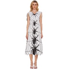 Spider Web V-neck Drawstring Shoulder Sleeveless Maxi Dress by Azkajaya