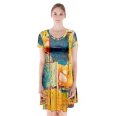 Wall Art Short Sleeve V-neck Flare Dress by Azkajaya