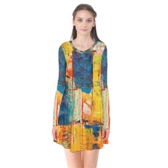 Wall Art Long Sleeve V-neck Flare Dress by Azkajaya