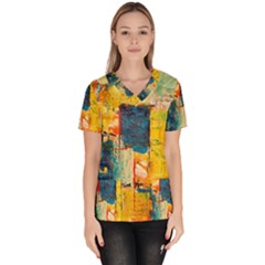 Wall Art Women s V-neck Scrub Top by Azkajaya