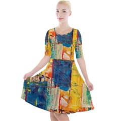 Wall Art Quarter Sleeve A-line Dress With Pockets by Azkajaya