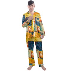 Wall Art Men s Long Sleeve Satin Pajamas Set