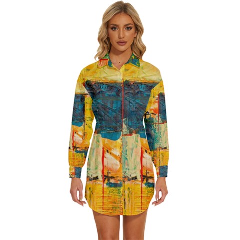 Wall Art Womens Long Sleeve Shirt Dress by Azkajaya