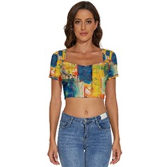 Wall Art Short Sleeve Square Neckline Crop Top  by Azkajaya