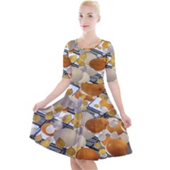 Ballon Classroom Quarter Sleeve A-line Dress With Pockets