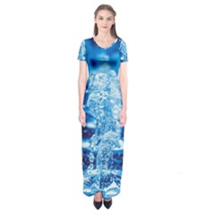 Water Blue Wallpaper Short Sleeve Maxi Dress by Azkajaya