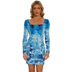 Water Blue Wallpaper Long Sleeve Square Neck Bodycon Velvet Dress by Azkajaya