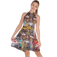 Water Droplets Sleeveless Halter Neck A-line Dress