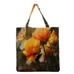 Yellow Butterfly Flower Grocery Tote Bag by Azkajaya