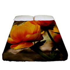 Yellow Butterfly Flower Fitted Sheet (queen Size) by Azkajaya