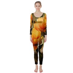 Yellow Butterfly Flower Long Sleeve Catsuit by Azkajaya