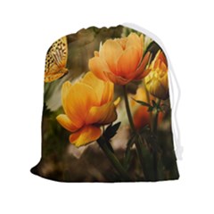 Yellow Butterfly Flower Drawstring Pouch (2xl) by Azkajaya