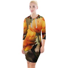 Yellow Butterfly Flower Quarter Sleeve Hood Bodycon Dress by Azkajaya