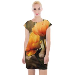 Yellow Butterfly Flower Cap Sleeve Bodycon Dress by Azkajaya