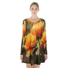 Yellow Butterfly Flower Long Sleeve Velvet V-neck Dress