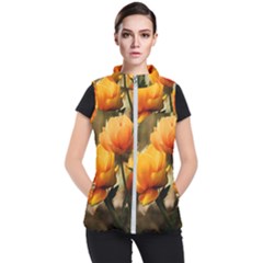 Yellow Butterfly Flower Women s Puffer Vest