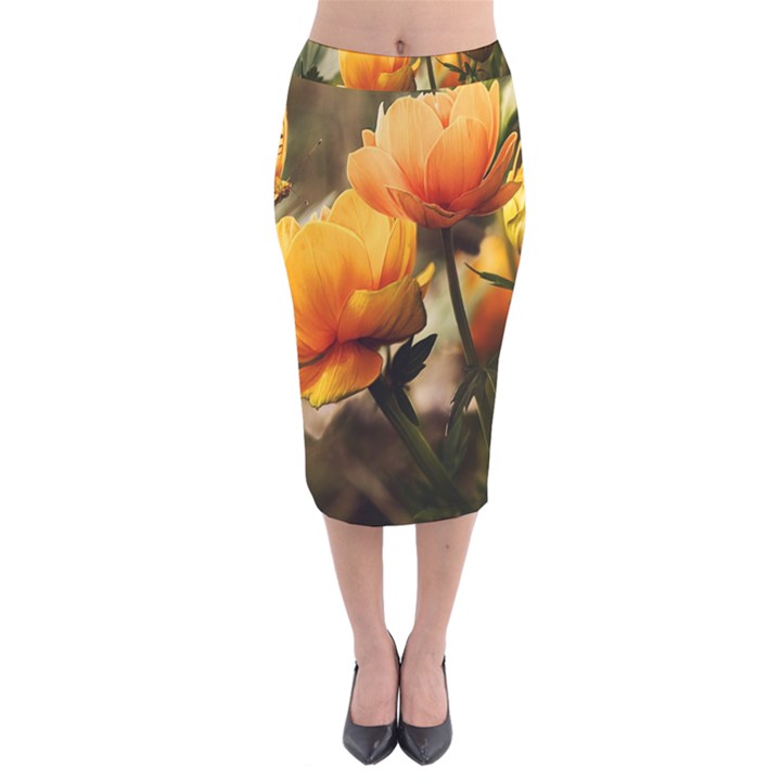 Yellow Butterfly Flower Velvet Midi Pencil Skirt