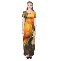 Yellow Butterfly Flower Short Sleeve Maxi Dress by Azkajaya