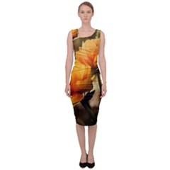 Yellow Butterfly Flower Sleeveless Pencil Dress by Azkajaya