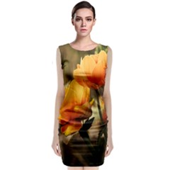 Yellow Butterfly Flower Sleeveless Velvet Midi Dress