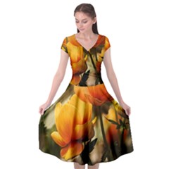 Yellow Butterfly Flower Cap Sleeve Wrap Front Dress by Azkajaya